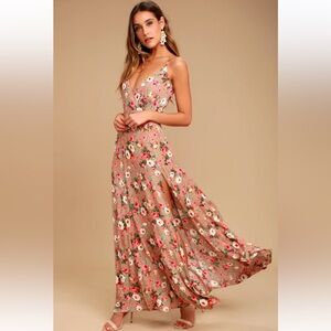 NWT LULUS Everlasting Bliss Blush Floral Print Maxi Dress